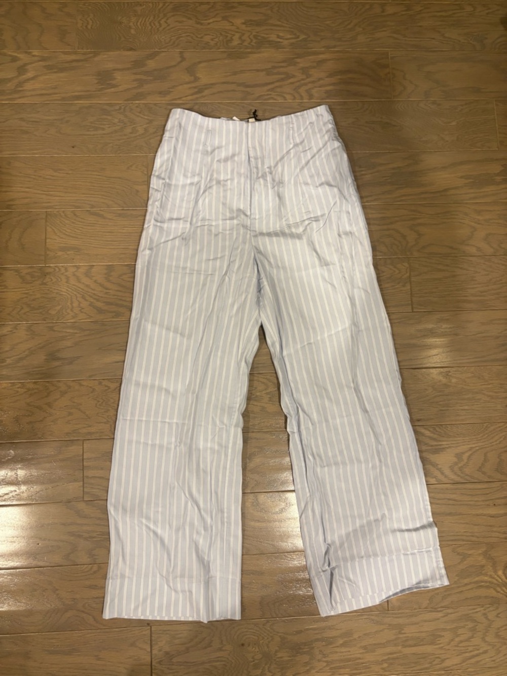 Onia Women's White and Light Blue Striped Wide-Leg Trousers